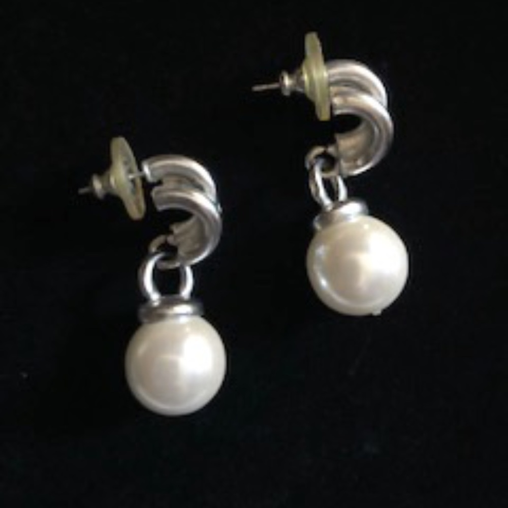 Silver & Pearl Stone Earrings *NWOT* - Picture 1 of 5